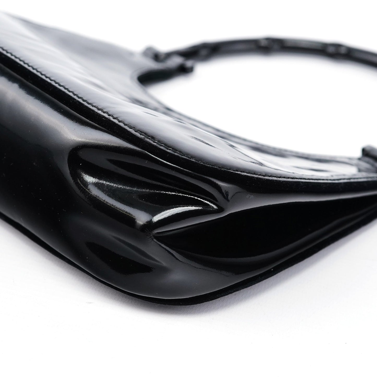 Black Patent Leather Bamboo Shoulder Bag