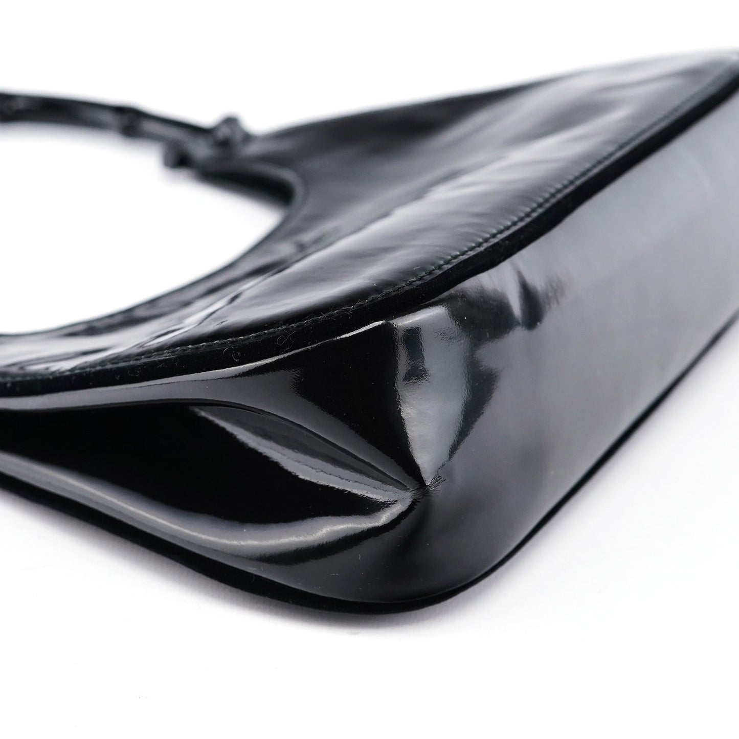 Black Patent Leather Bamboo Shoulder Bag