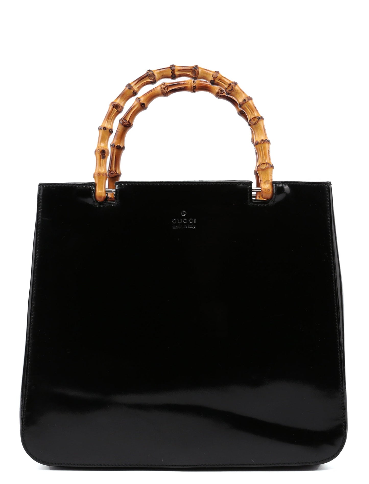Black Patent Leather Bamboo Tote