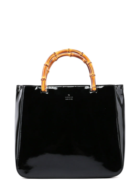 Black Patent Leather Bamboo Tote