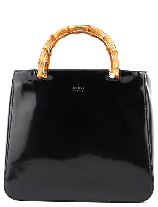 Black Patent Leather Bamboo Tote