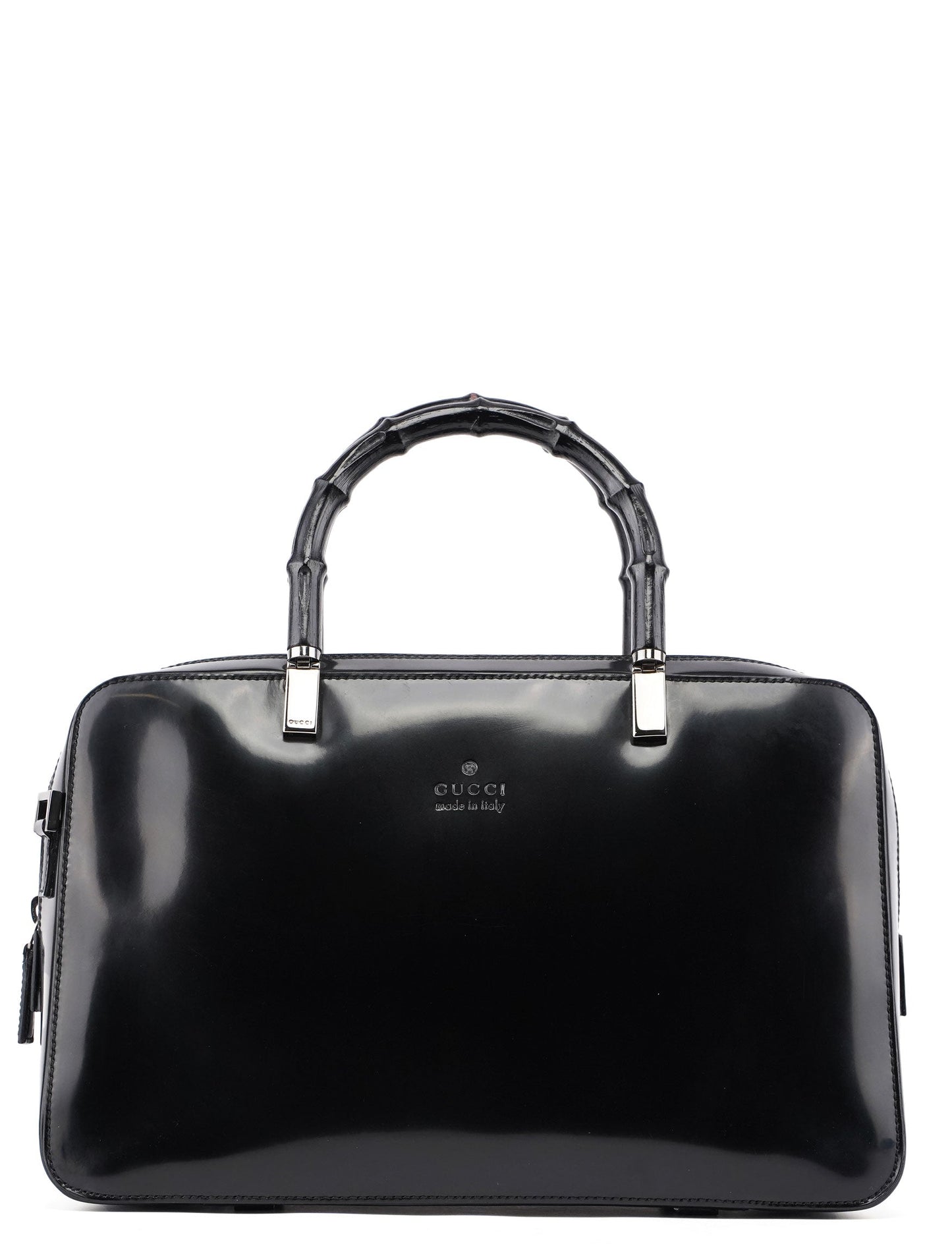 Black Patent Leather Bamboo Tote