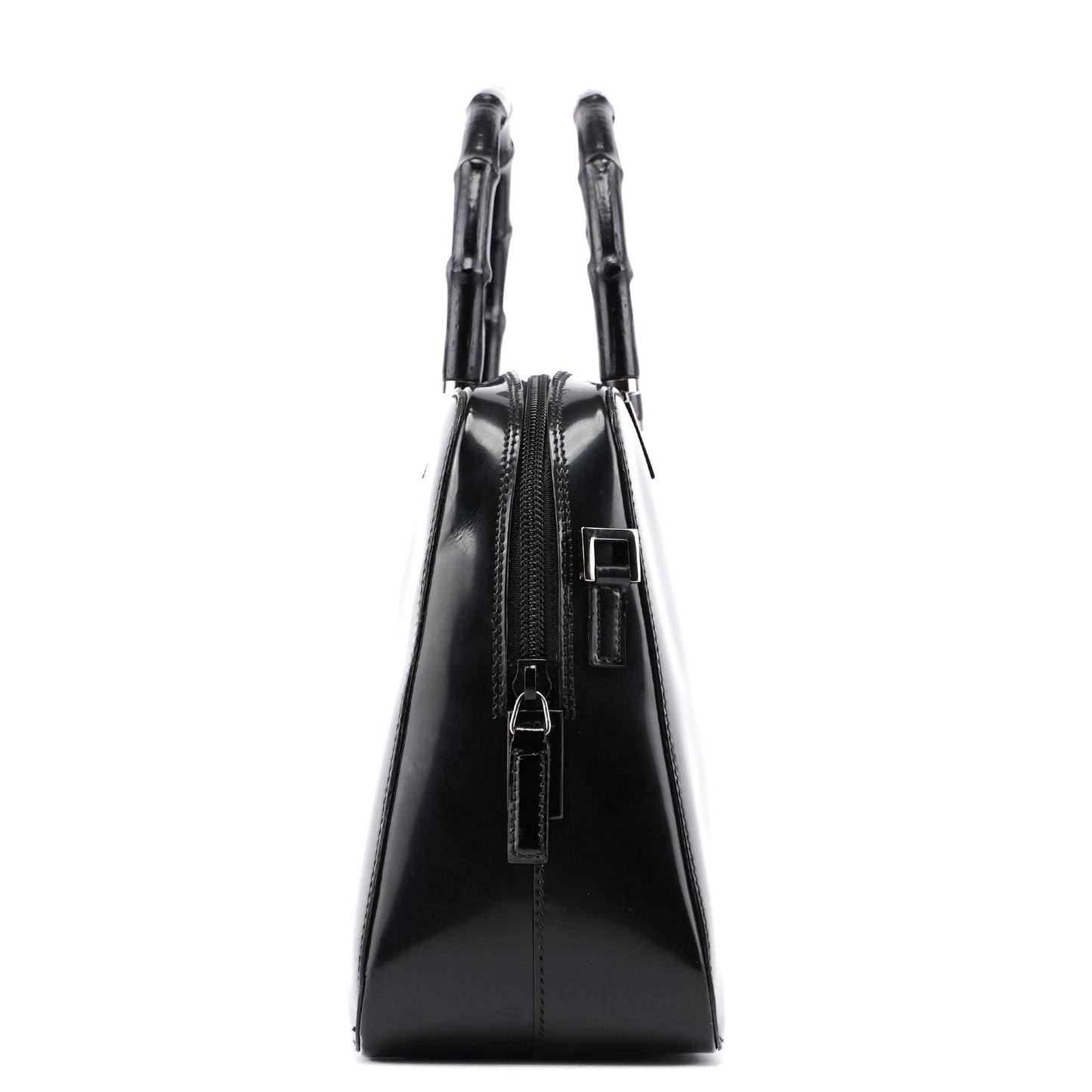 Black Patent Leather Bamboo Tote