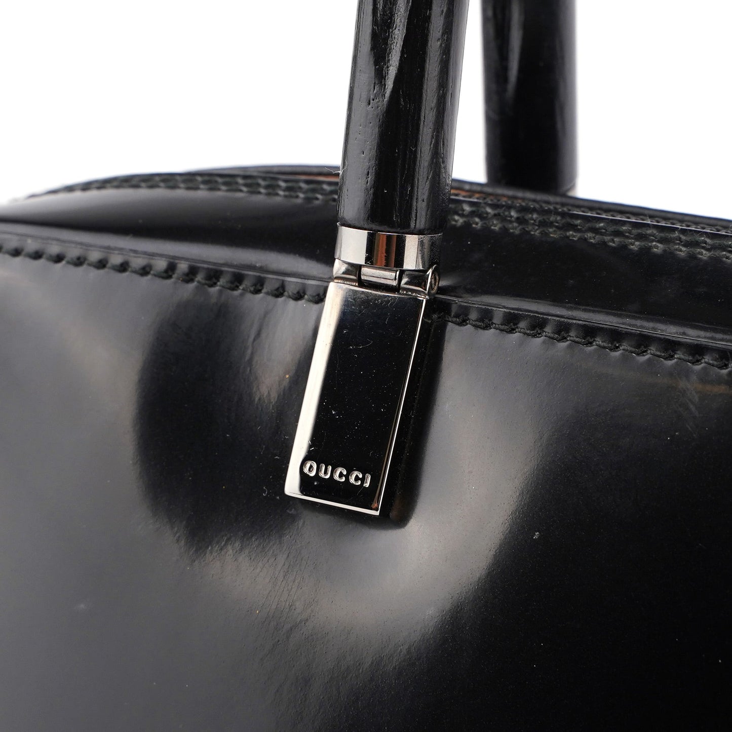 Black Patent Leather Bamboo Tote