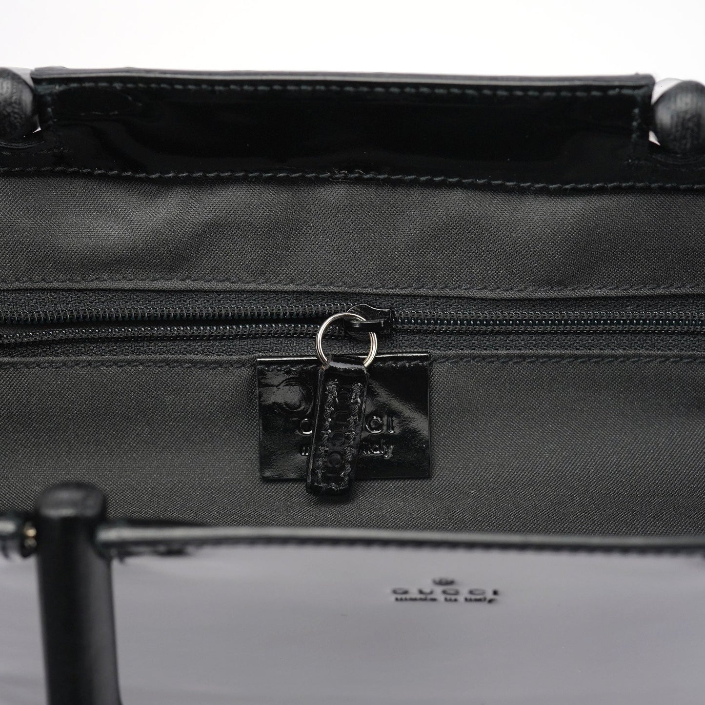 Black Patent Leather Bamboo Tote Bag