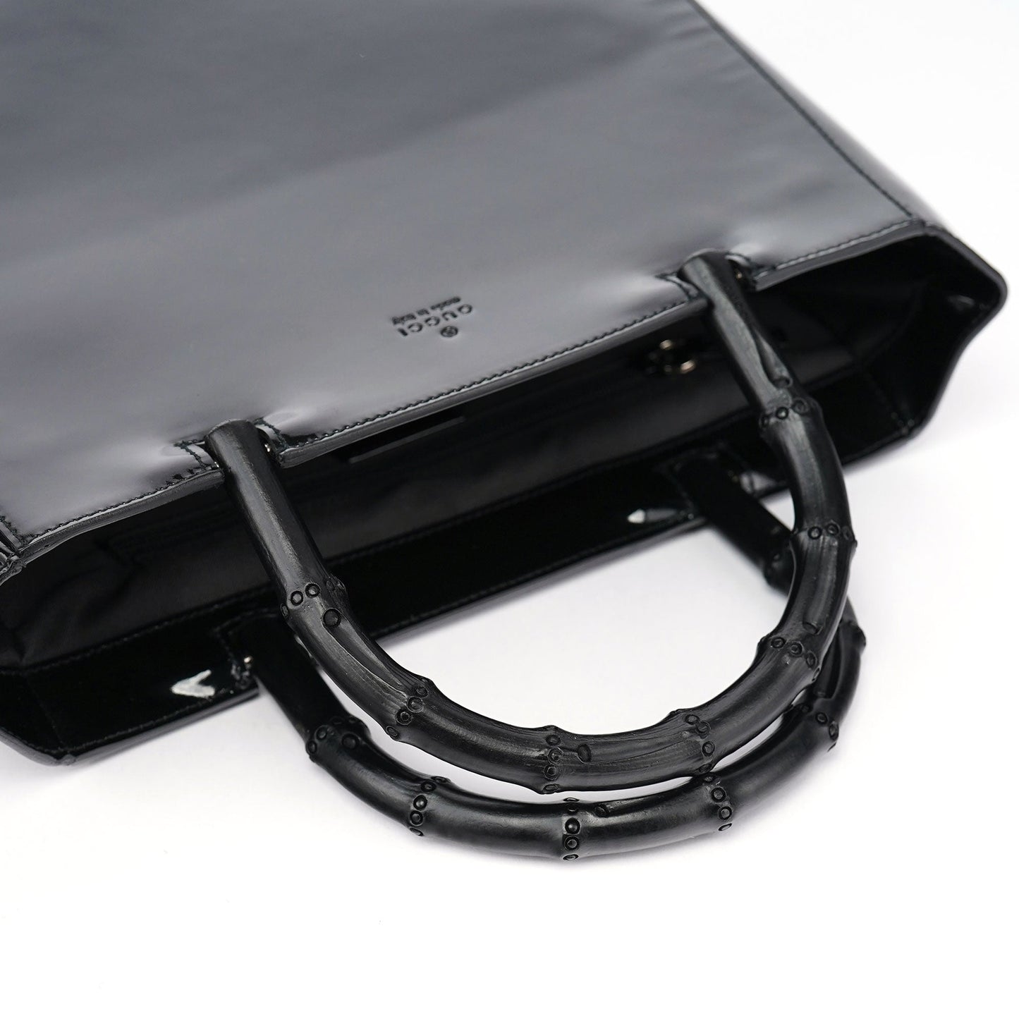Black Patent Leather Bamboo Tote Bag