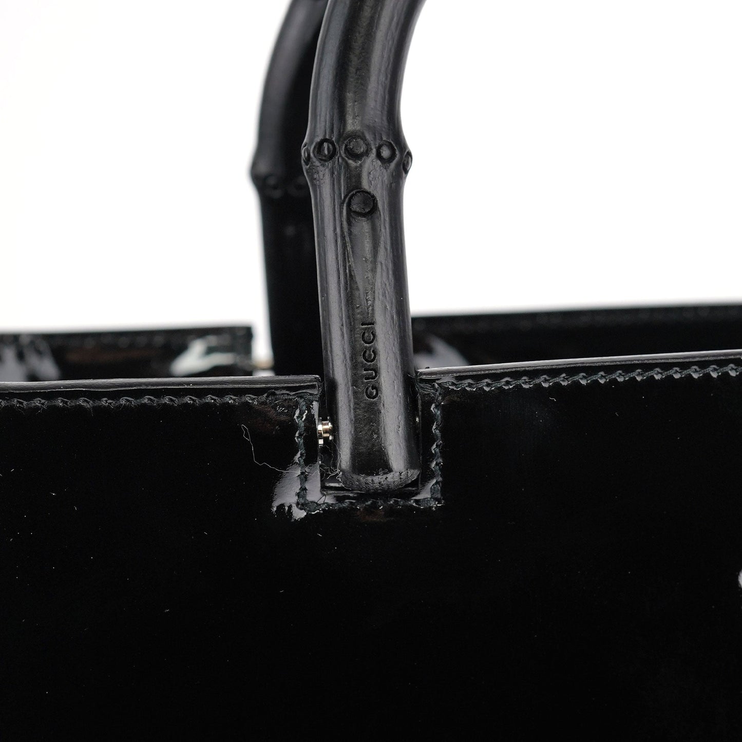 Black Patent Leather Bamboo Tote Bag