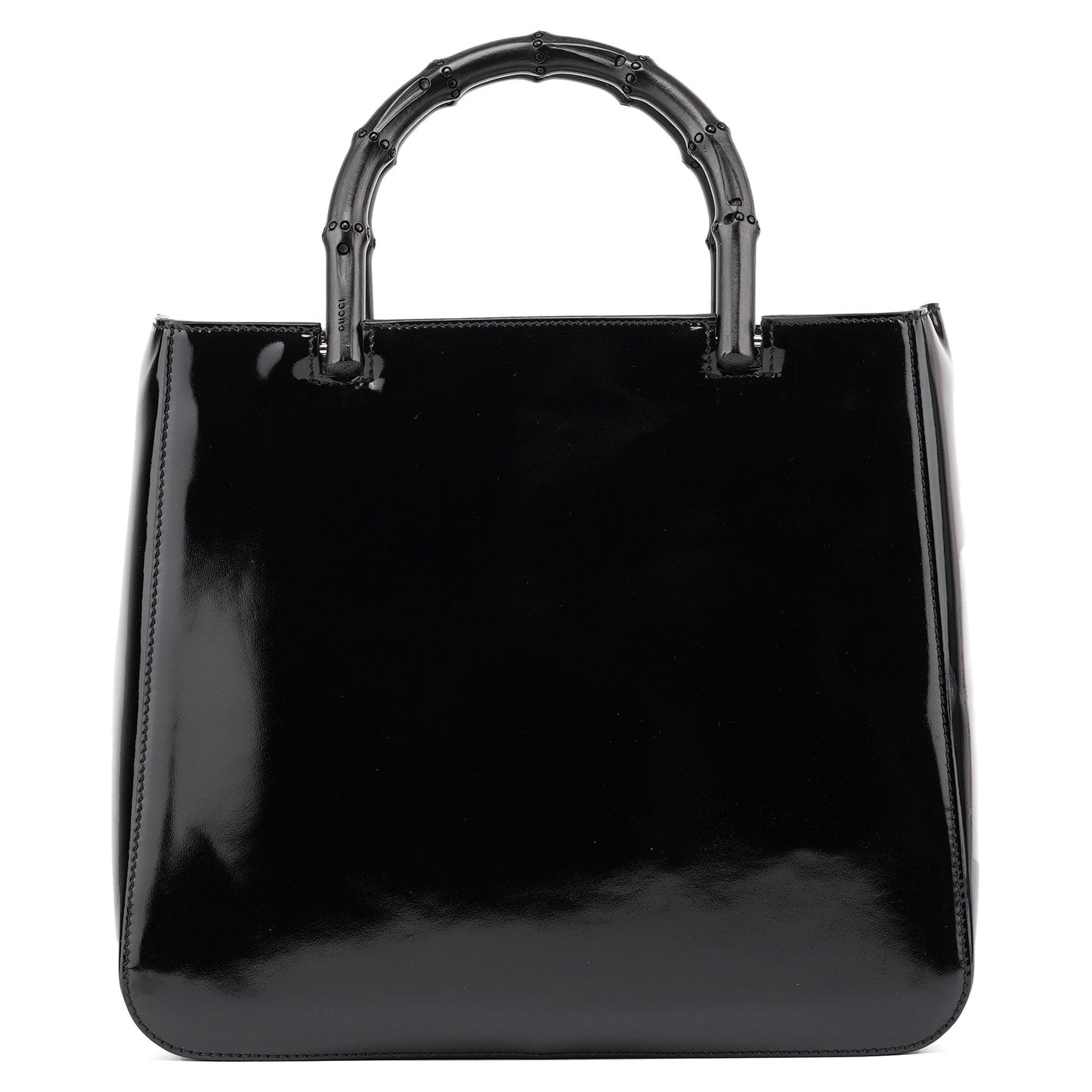Black Patent Leather Bamboo Tote Bag