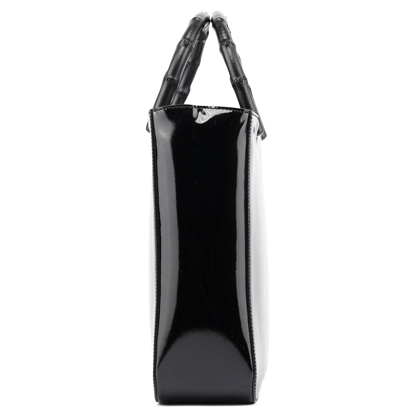 Black Patent Leather Bamboo Tote Bag