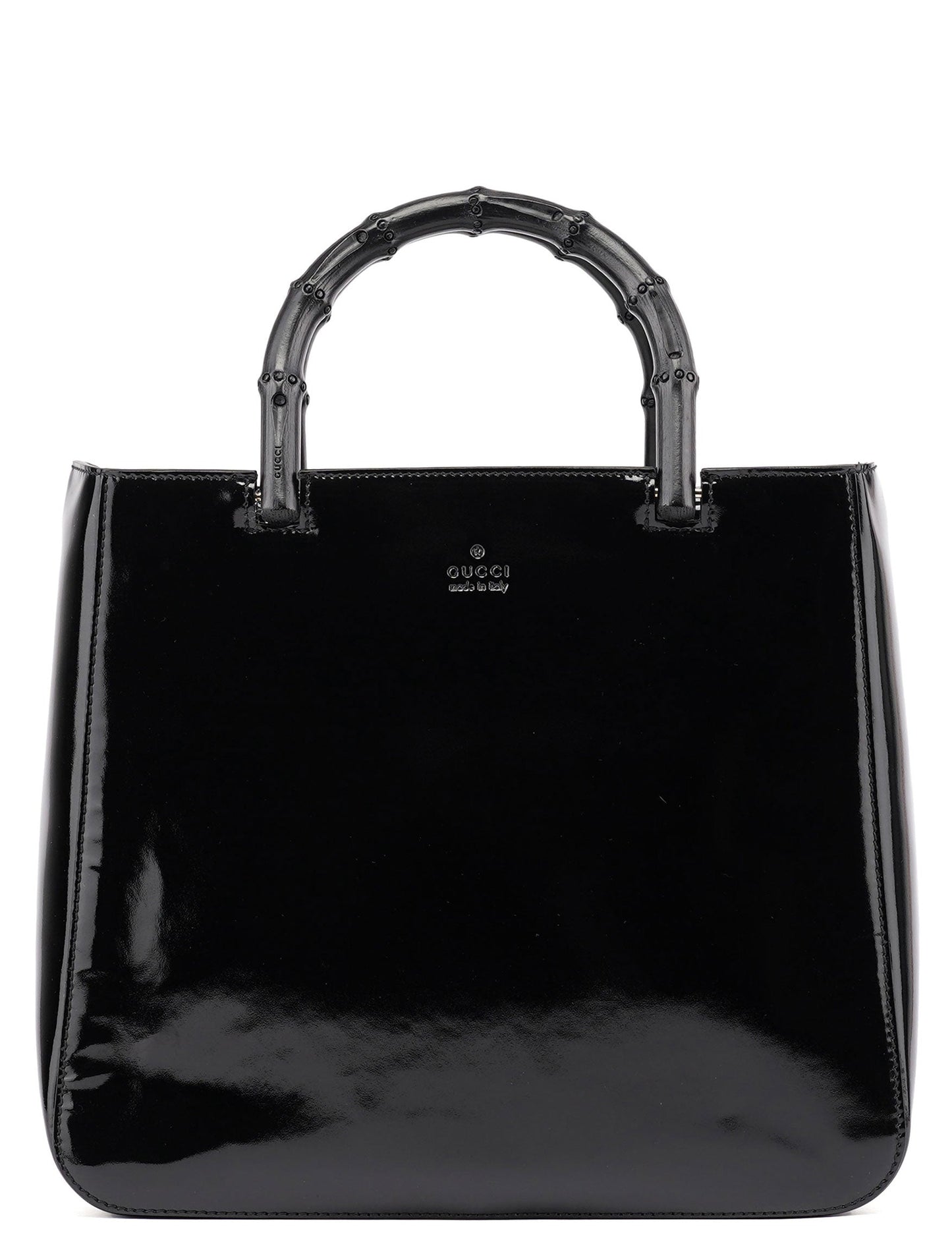 Black Patent Leather Bamboo Tote Bag
