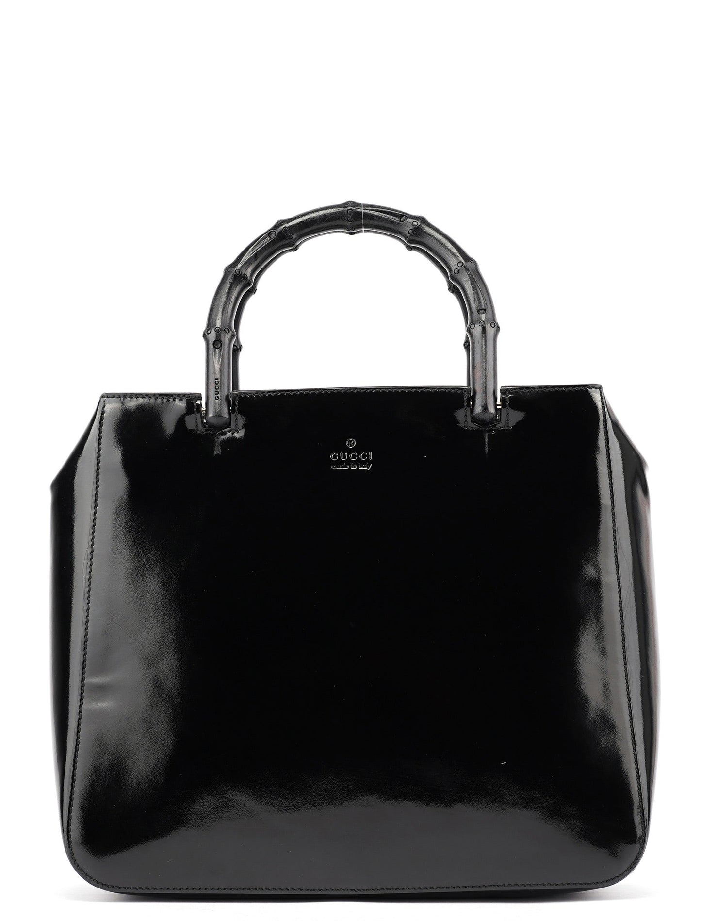 Black Patent Leather Bamboo Tote Bag