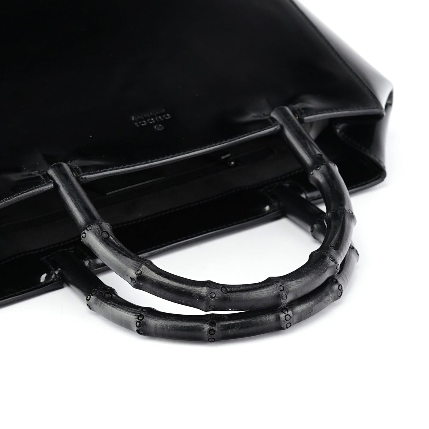 Black Patent Leather Bamboo Tote Bag