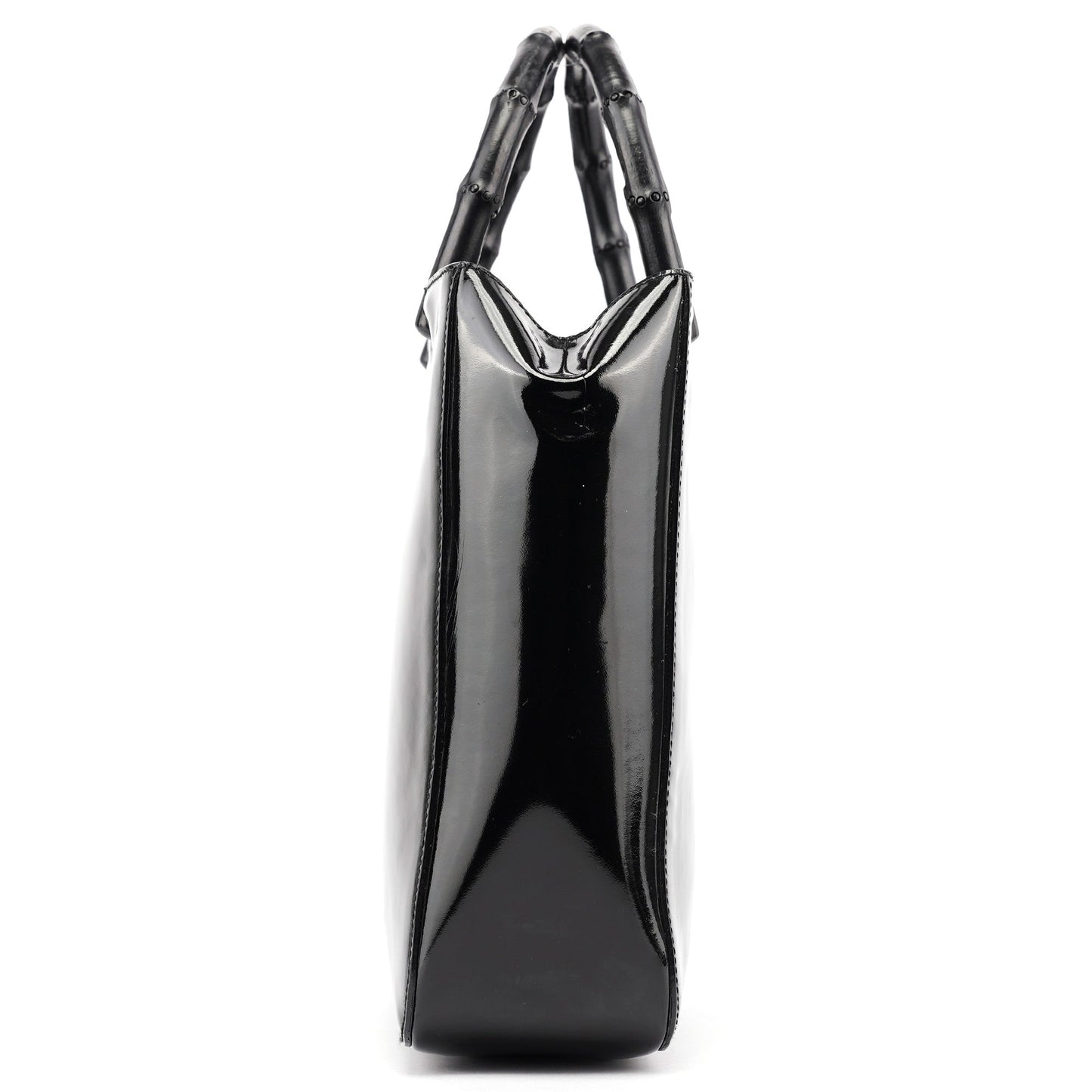 Black Patent Leather Bamboo Tote Bag