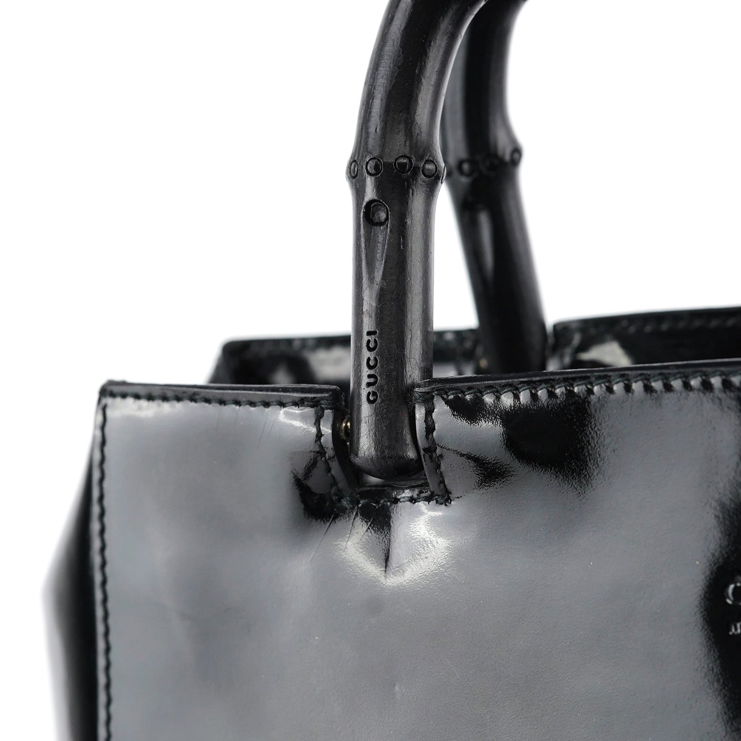 Black Patent Leather Bamboo Tote Bag