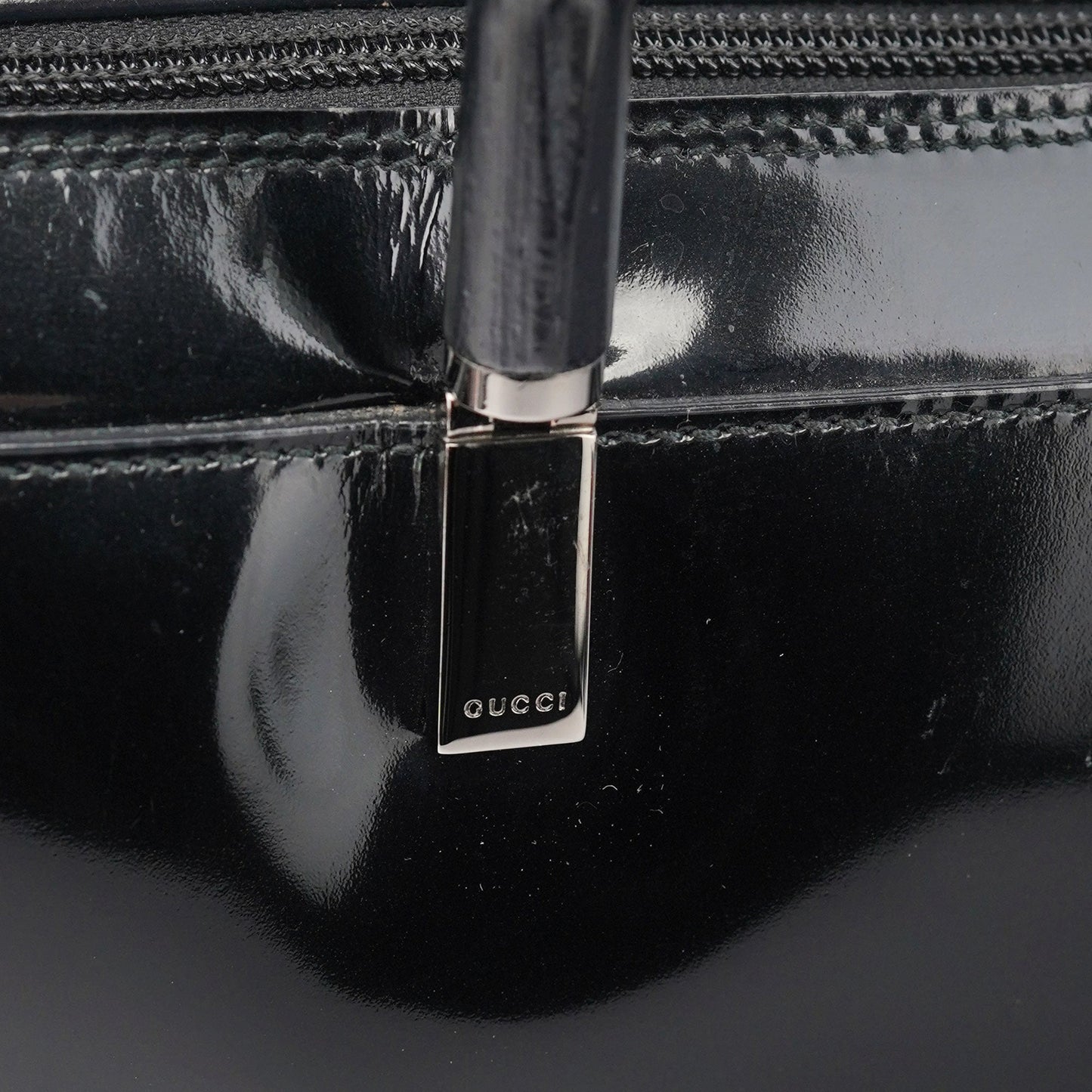 Black Patent Leather Bamboo Tote Bag