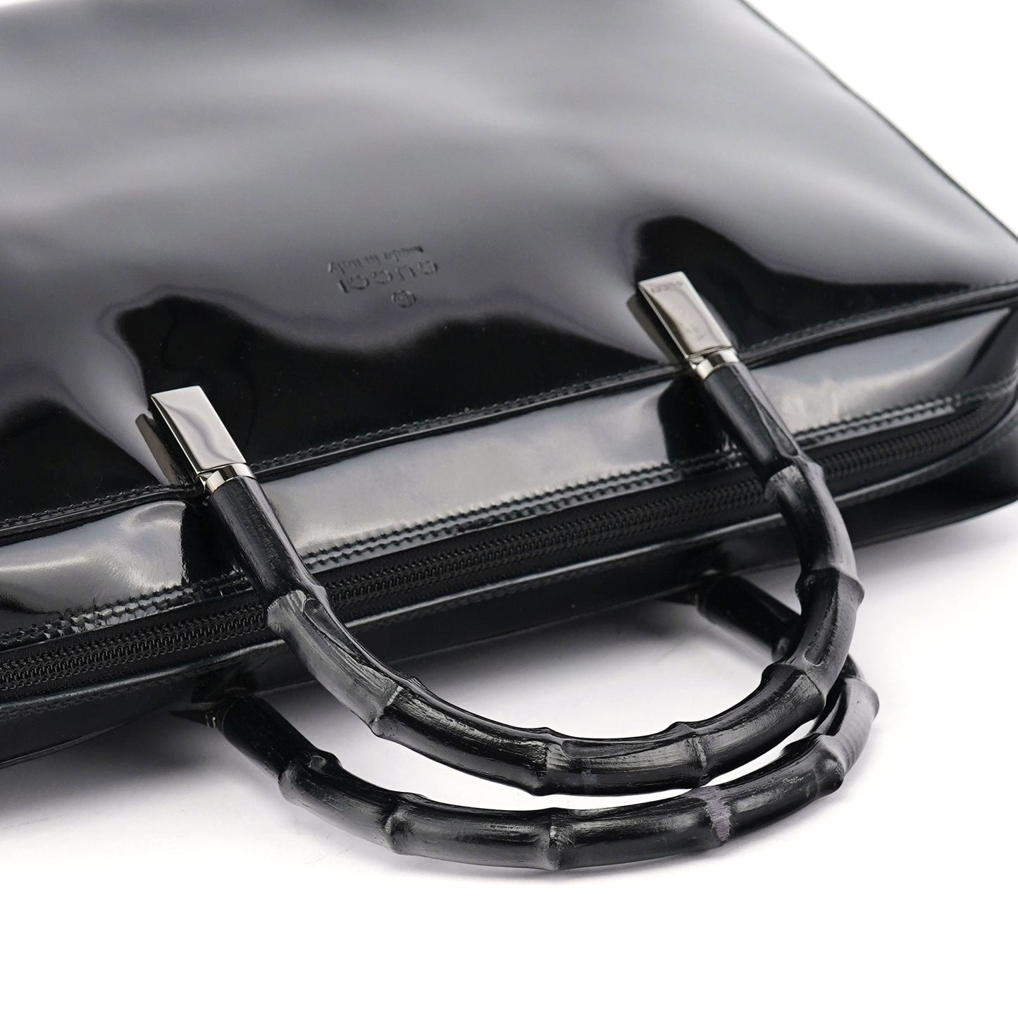 Black Patent Leather Bamboo Tote Bag