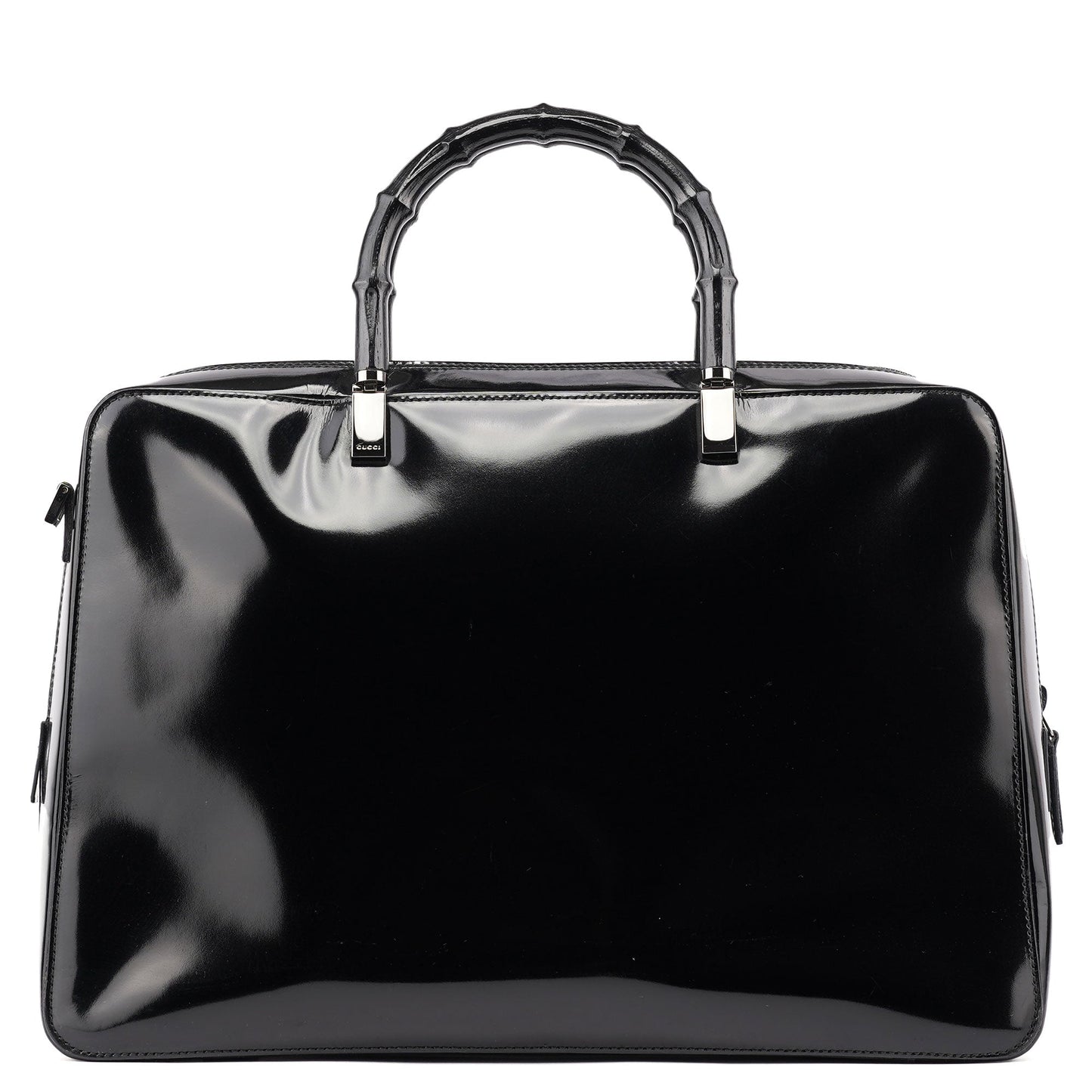 Black Patent Leather Bamboo Tote Bag
