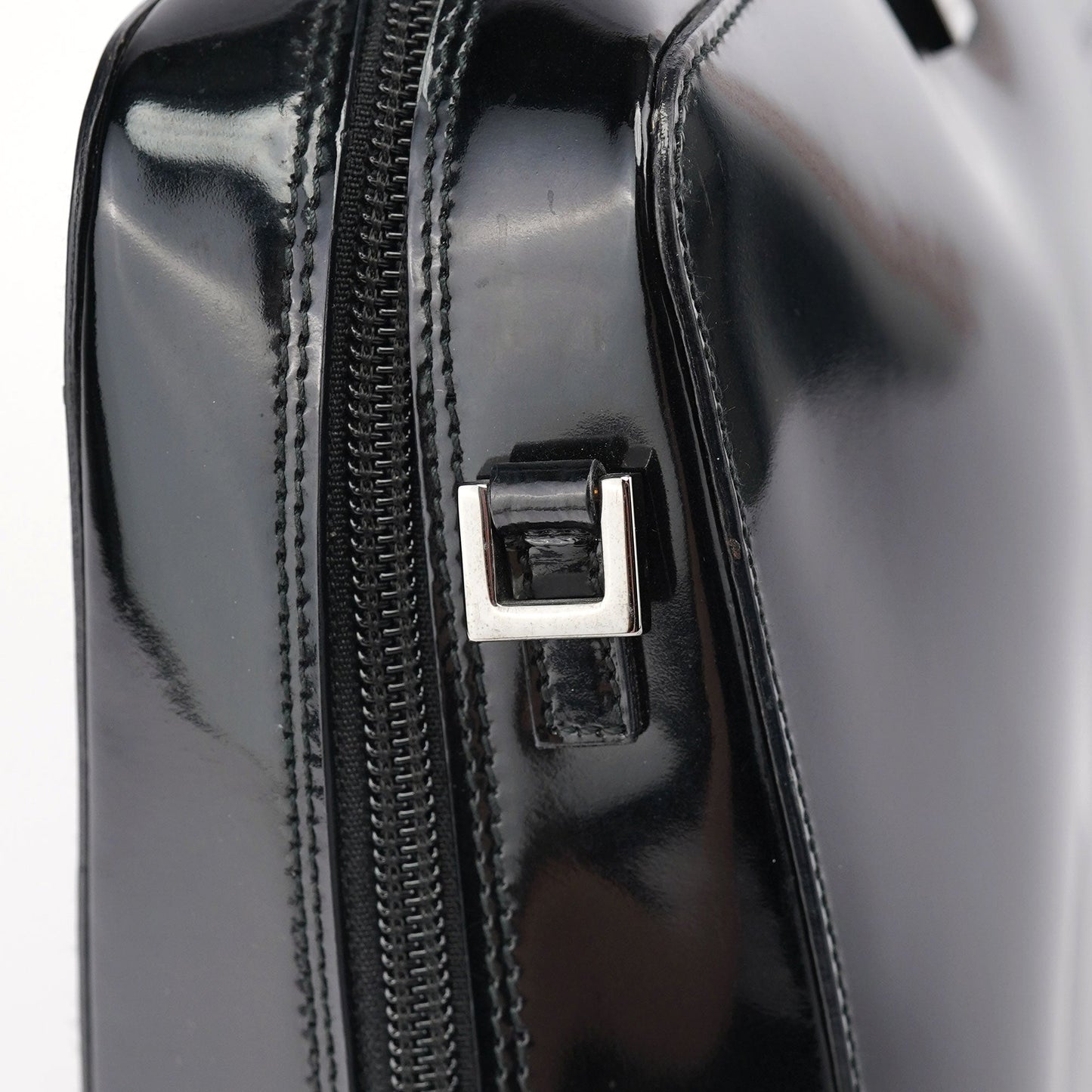 Black Patent Leather Bamboo Tote Bag