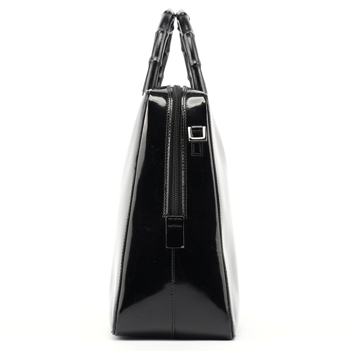 Black Patent Leather Bamboo Tote Bag