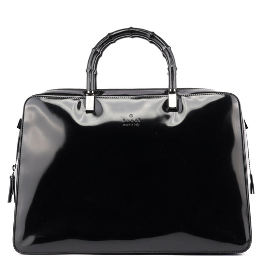 Black Patent Leather Bamboo Tote Bag