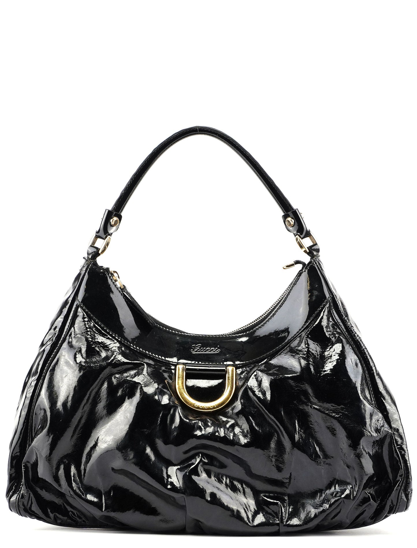 Black Patent Leather D-Ring Shoulder Bag