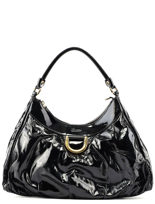 Black Patent Leather D-Ring Shoulder Bag