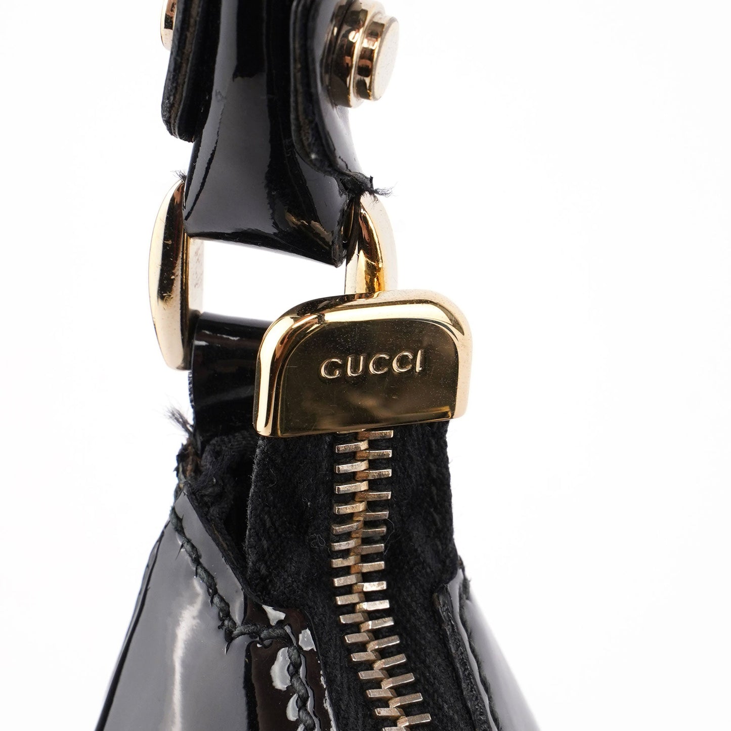 Black Patent Leather D-Ring Shoulder Bag