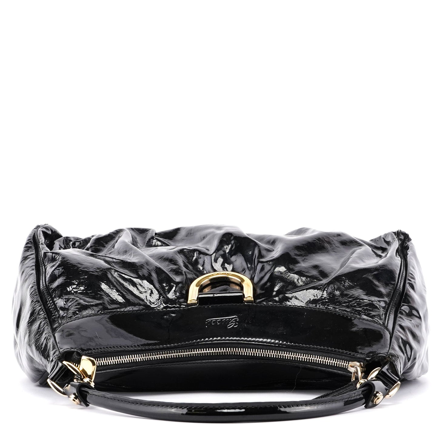 Black Patent Leather D-Ring Shoulder Bag