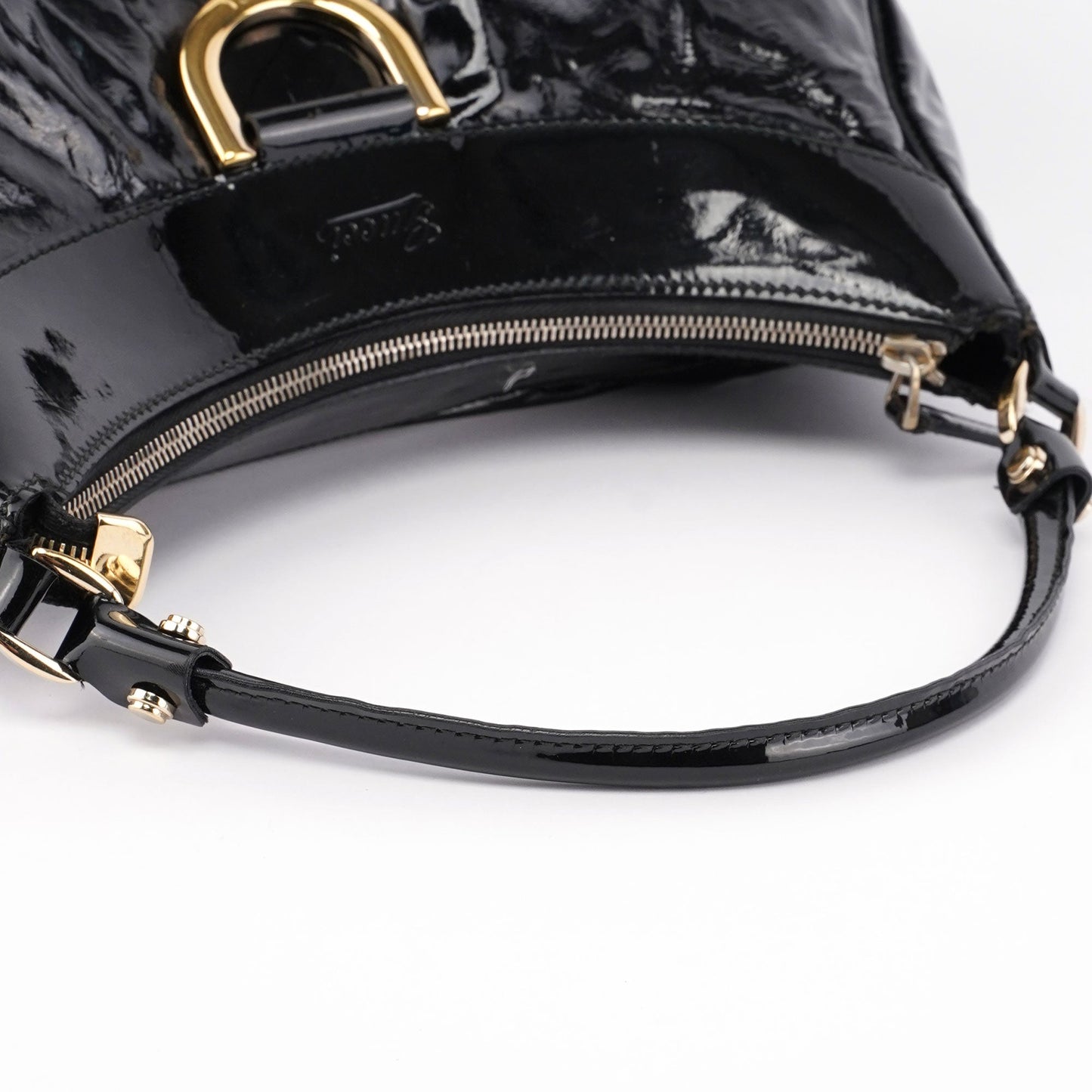 Black Patent Leather D-Ring Shoulder Bag