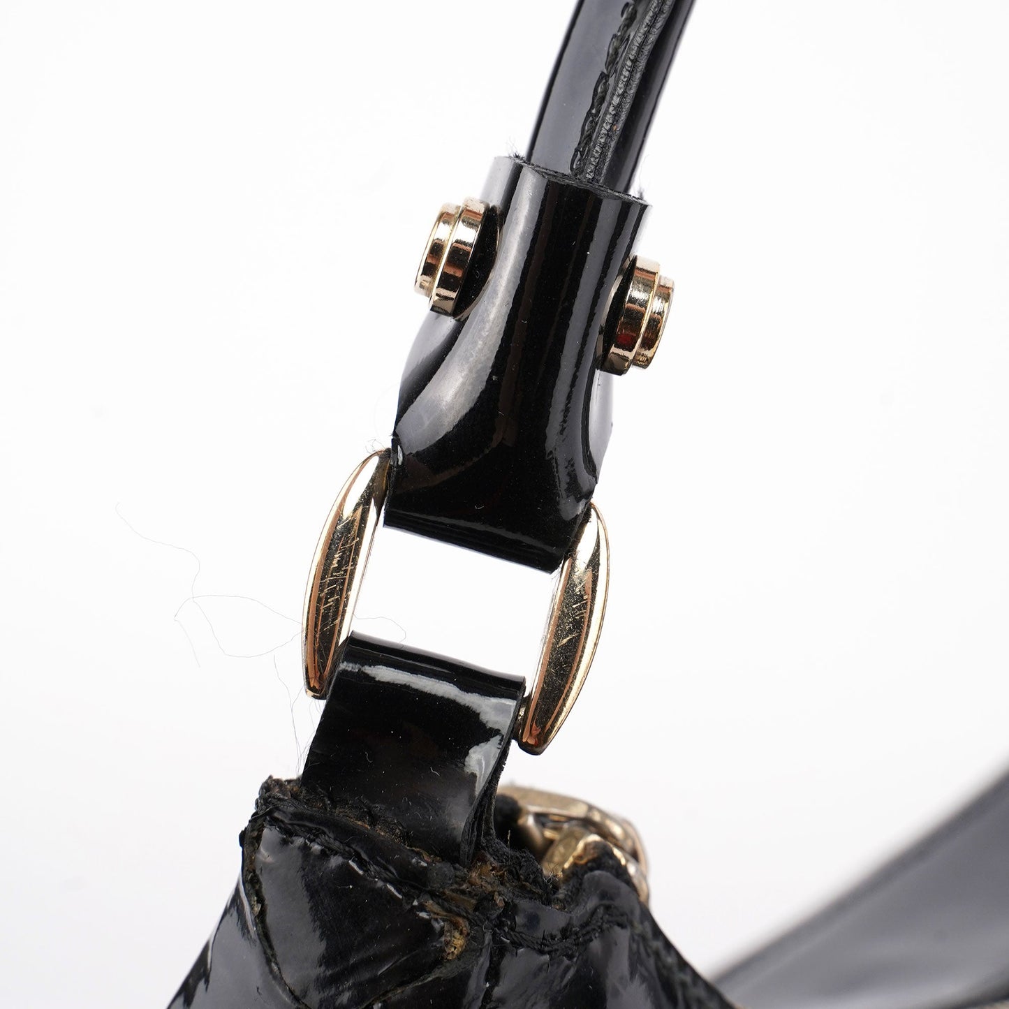 Black Patent Leather D-Ring Shoulder Bag