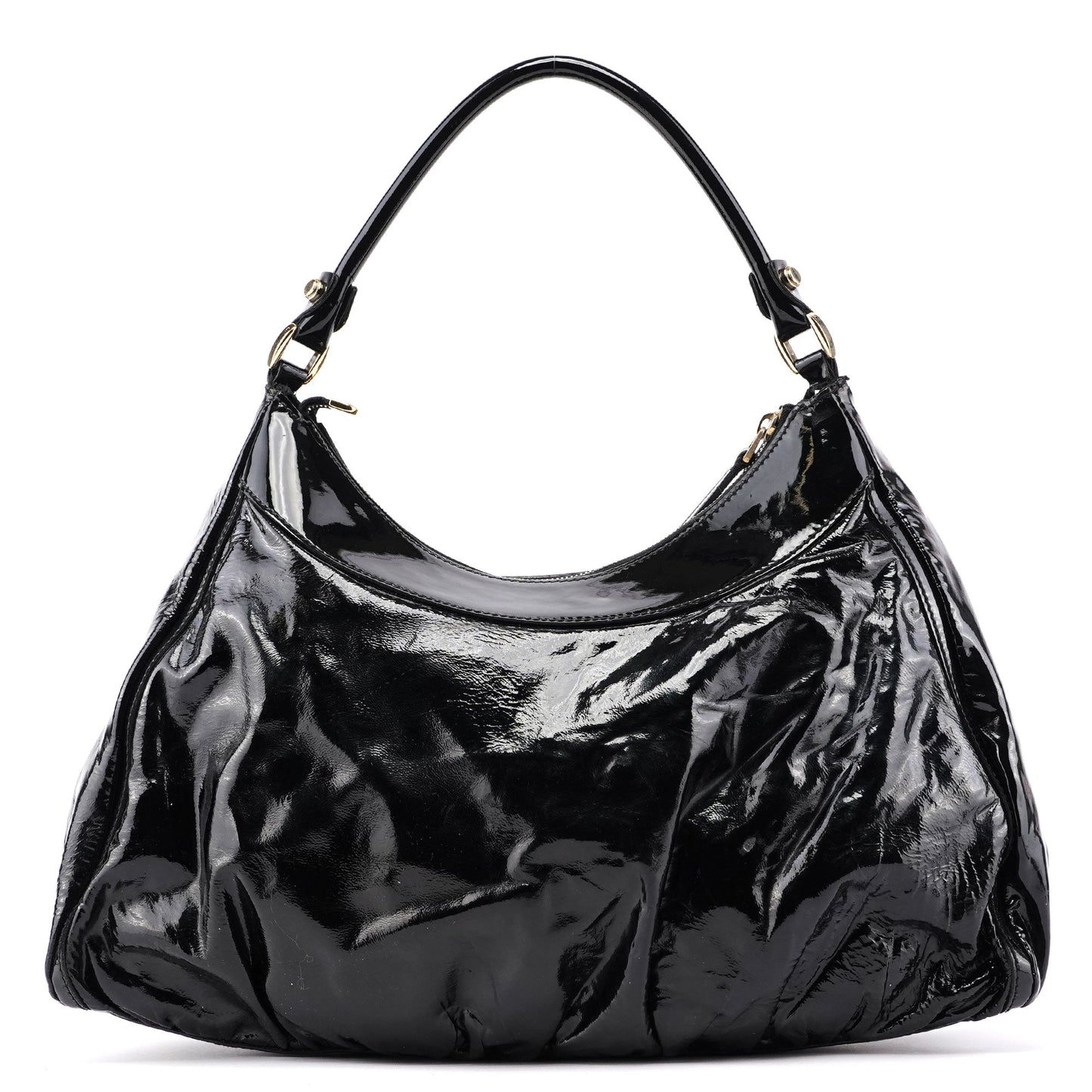 Black Patent Leather D-Ring Shoulder Bag