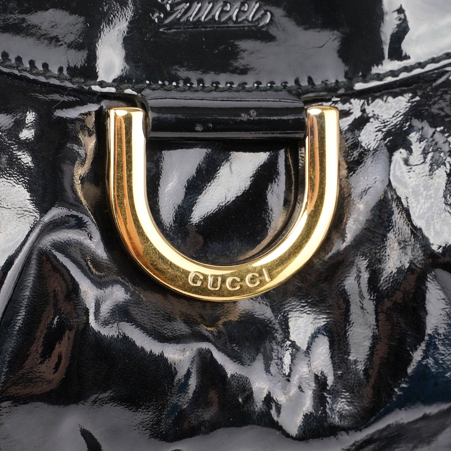 Black Patent Leather D-Ring Shoulder Bag