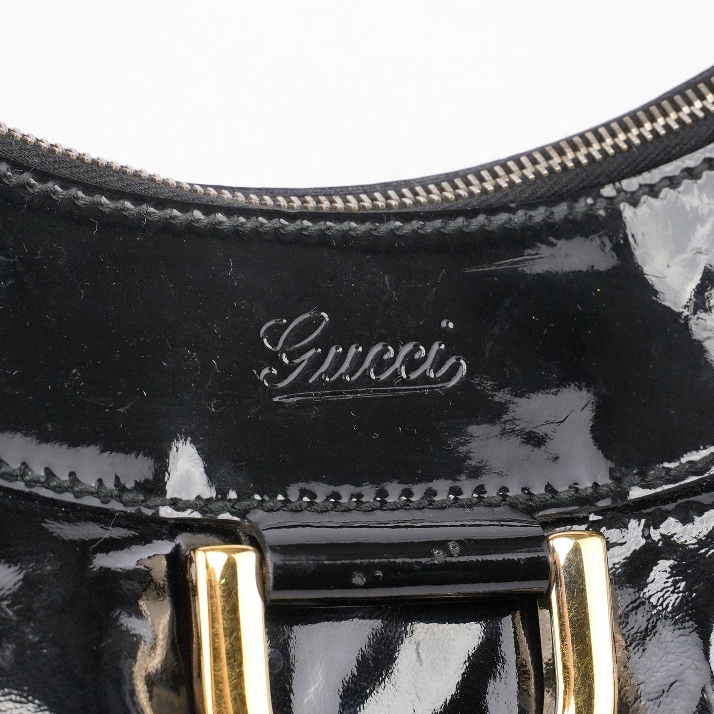 Black Patent Leather D-Ring Shoulder Bag