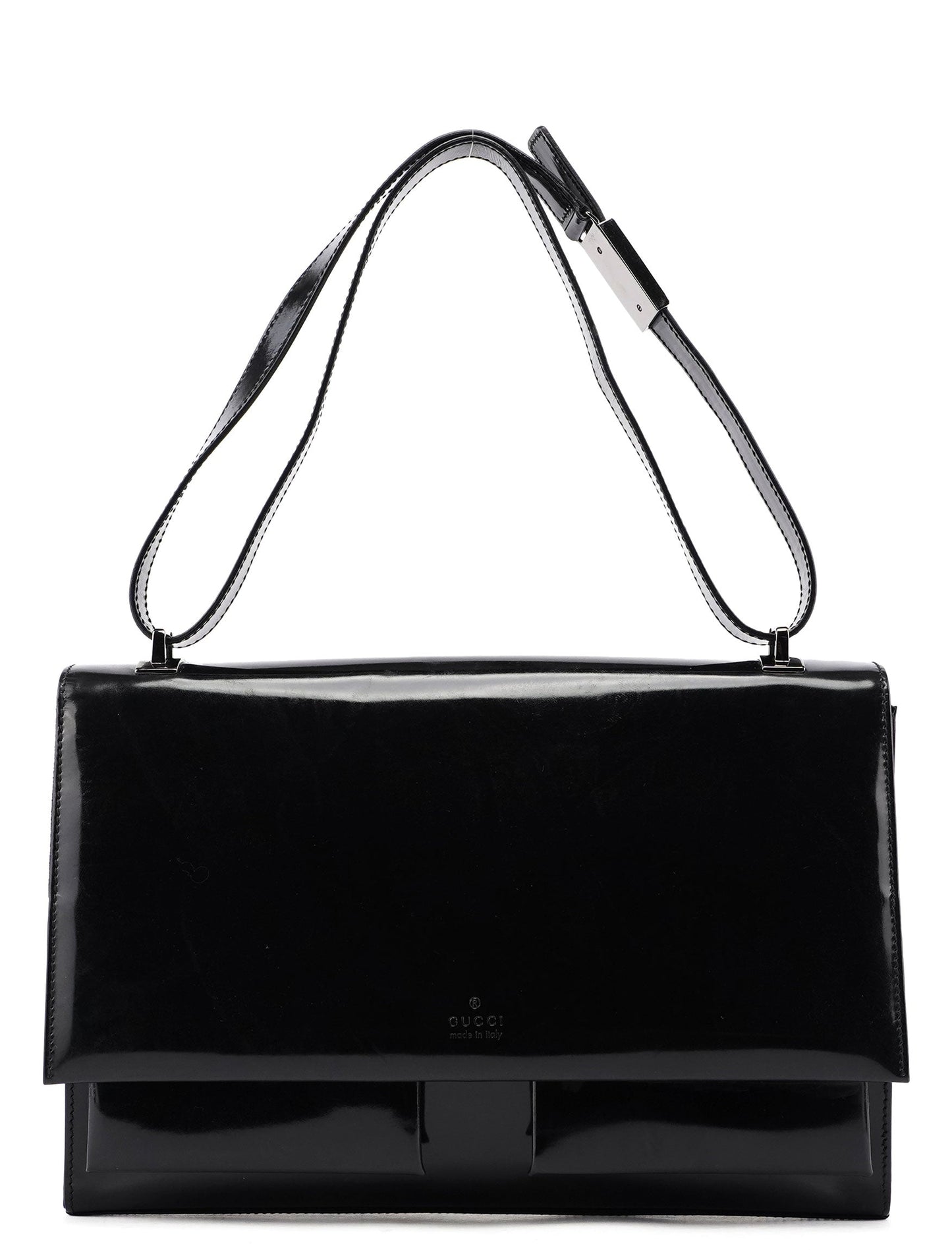 Black Patent Leather Flap Shoulder Bag