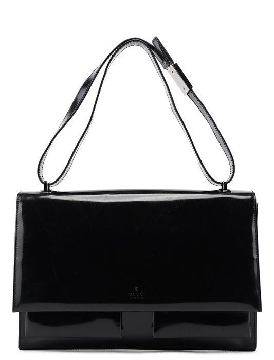 Black Patent Leather Flap Shoulder Bag