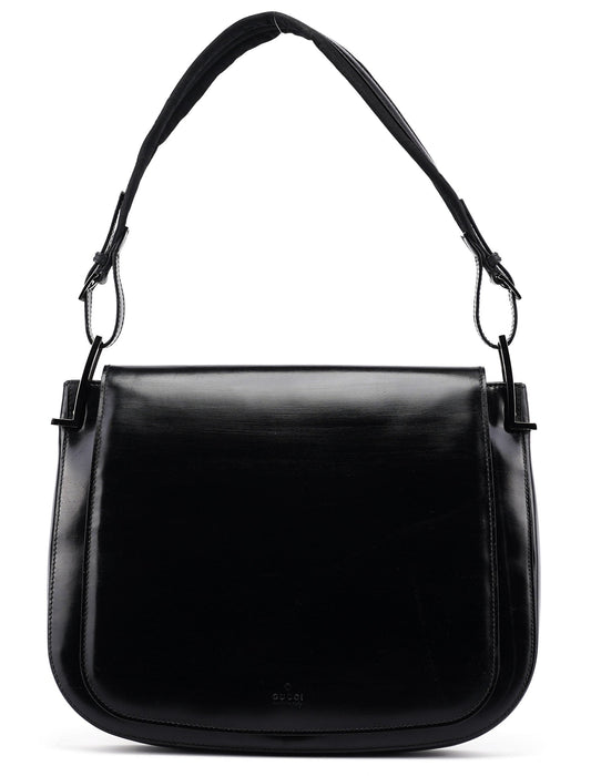 Black Patent Leather Flap Shoulder Bag