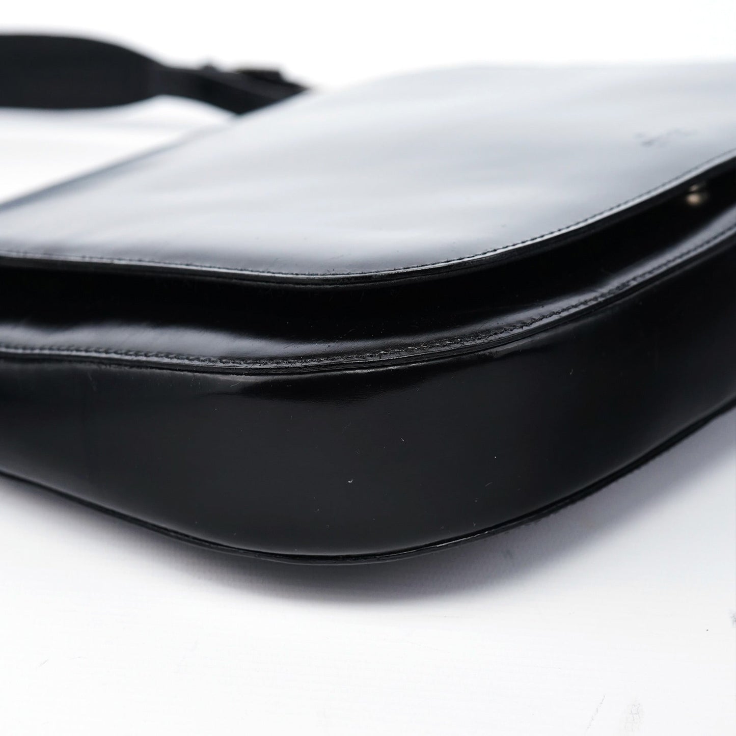 Black Patent Leather Flap Shoulder Bag