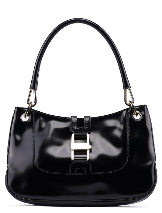 Black Patent Leather Jackie Shoulder Bag
