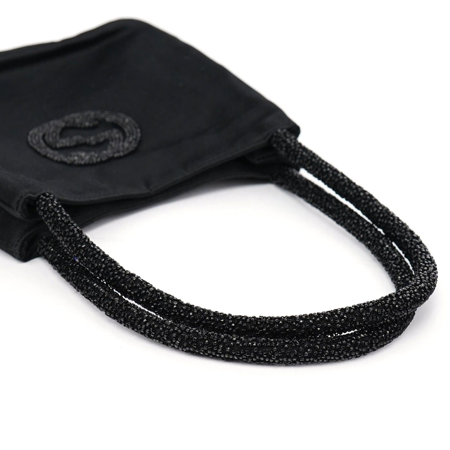 Black Satin Beaded Tote Bag