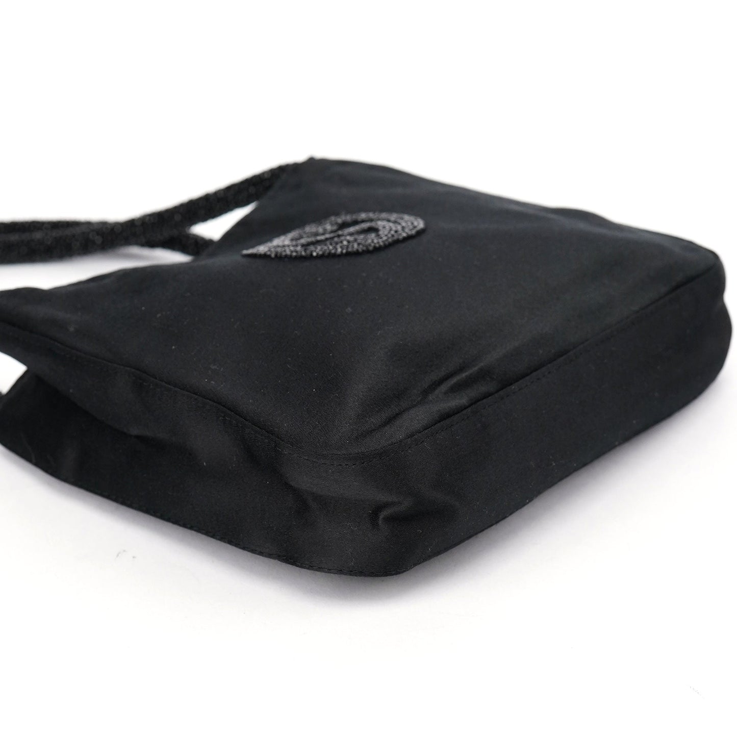 Black Satin Beaded Tote Bag