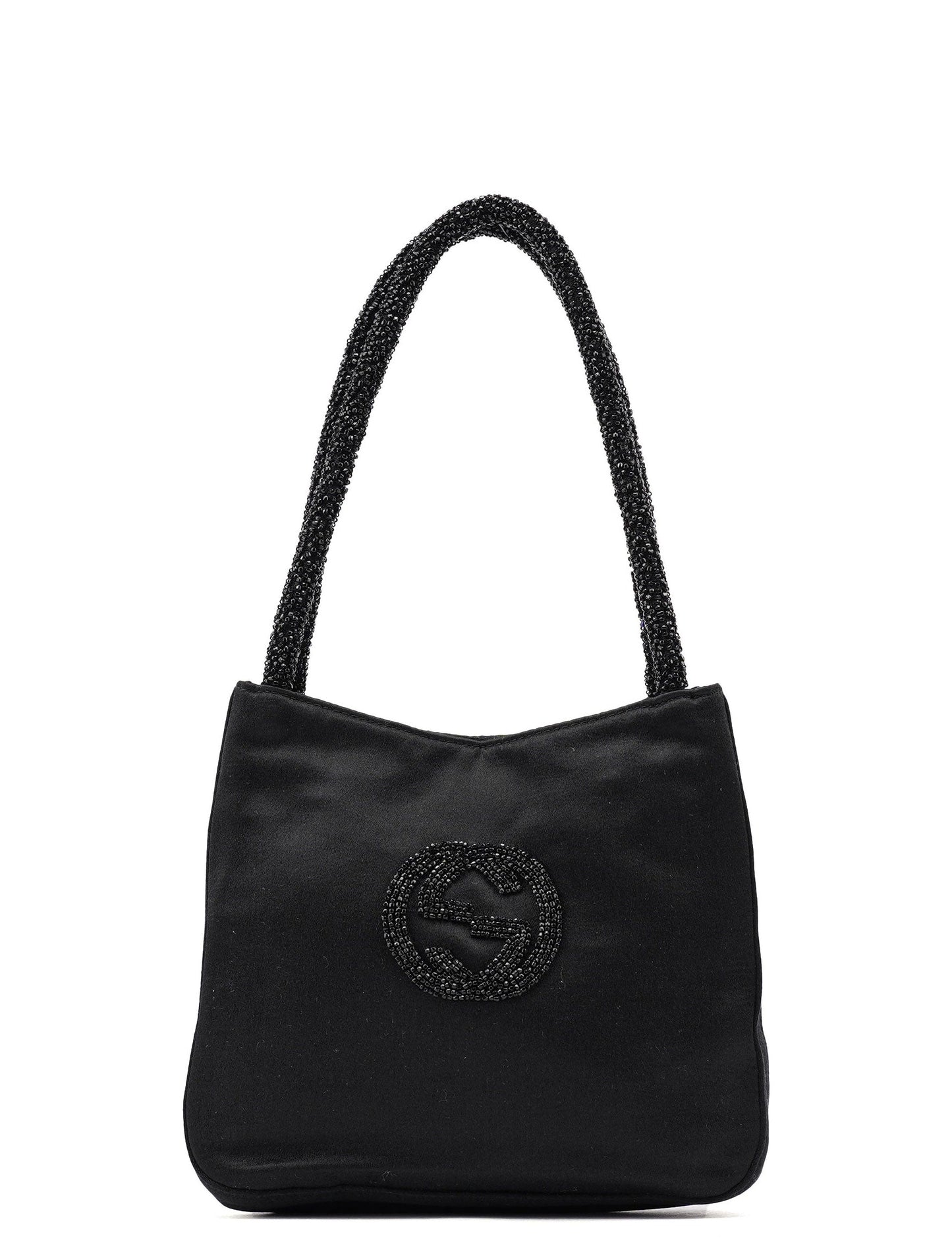 Black Satin Beaded Tote Bag