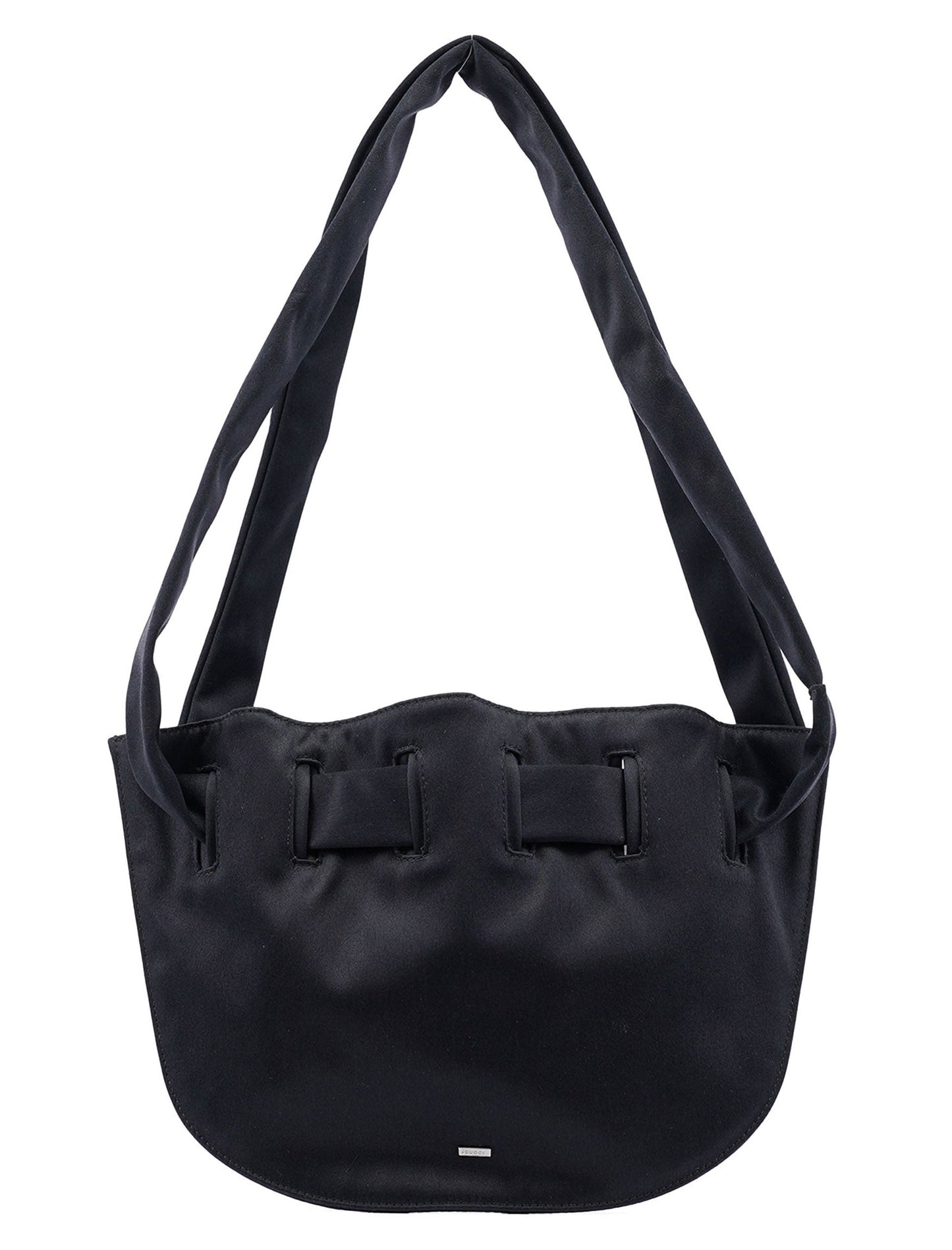 Black Satin Drawstring Shoulder Bag