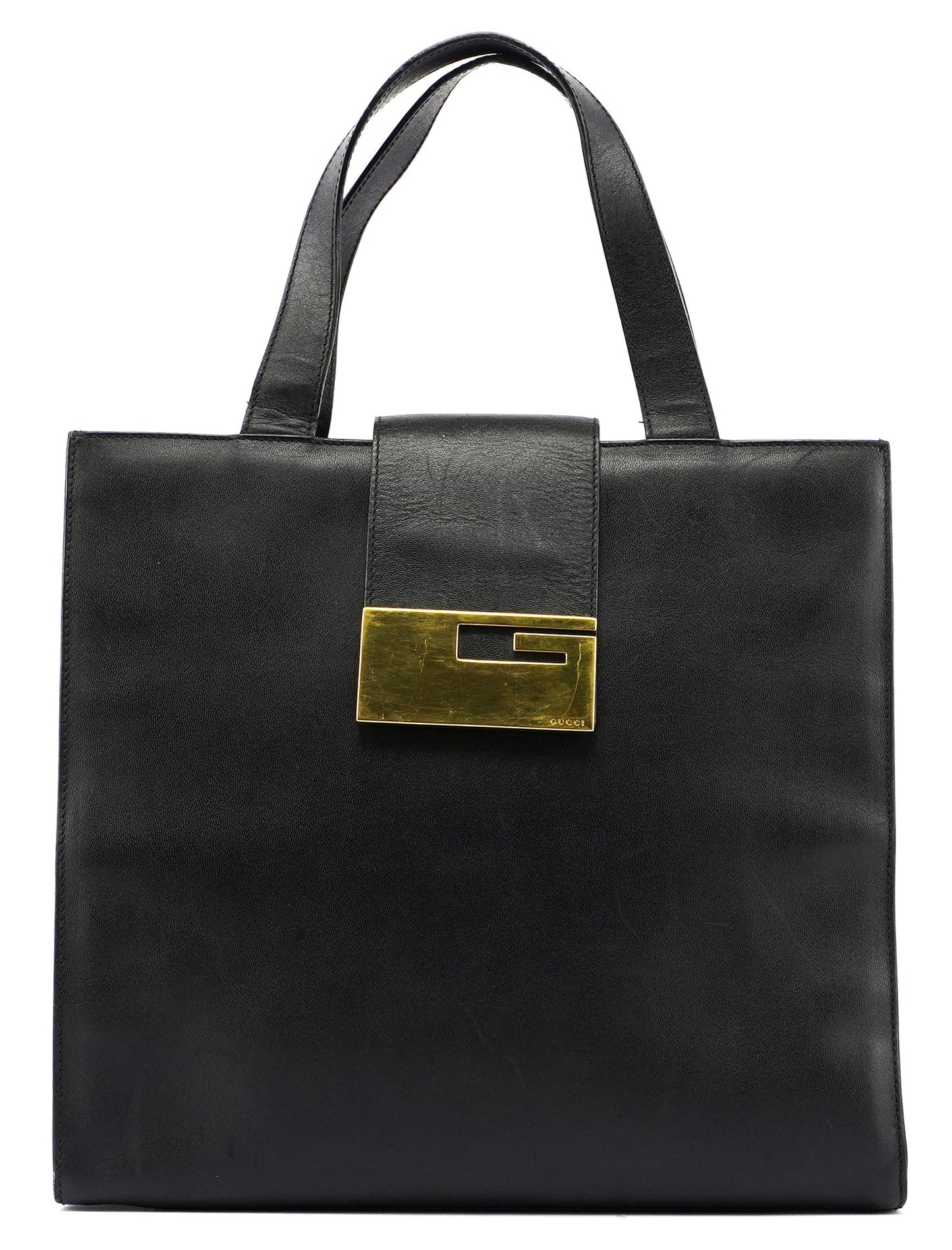 Black Square G Leather Small Tote