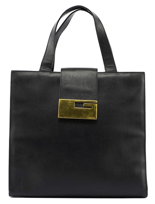 Black Square G Leather Small Tote