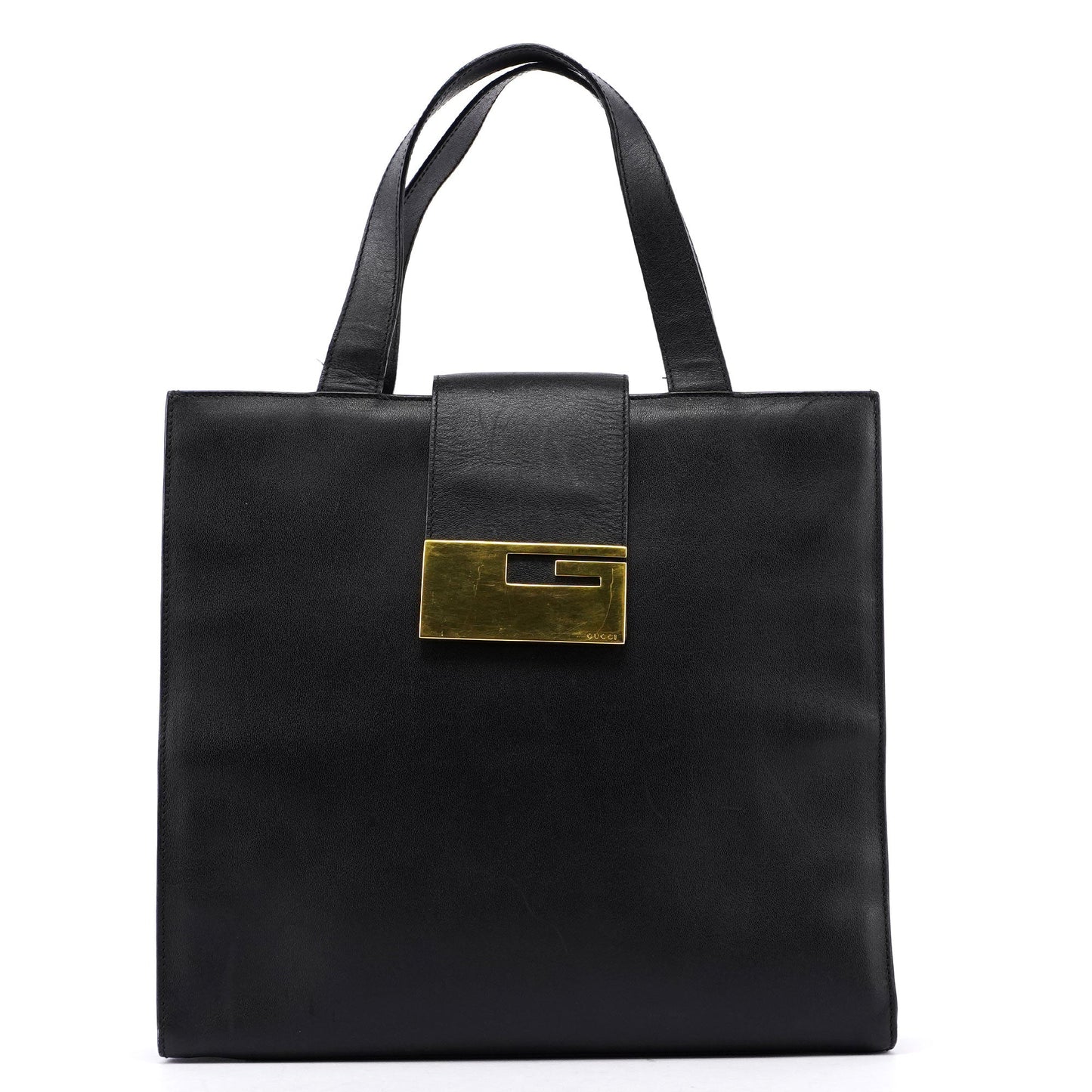 Black Square G Leather Small Tote