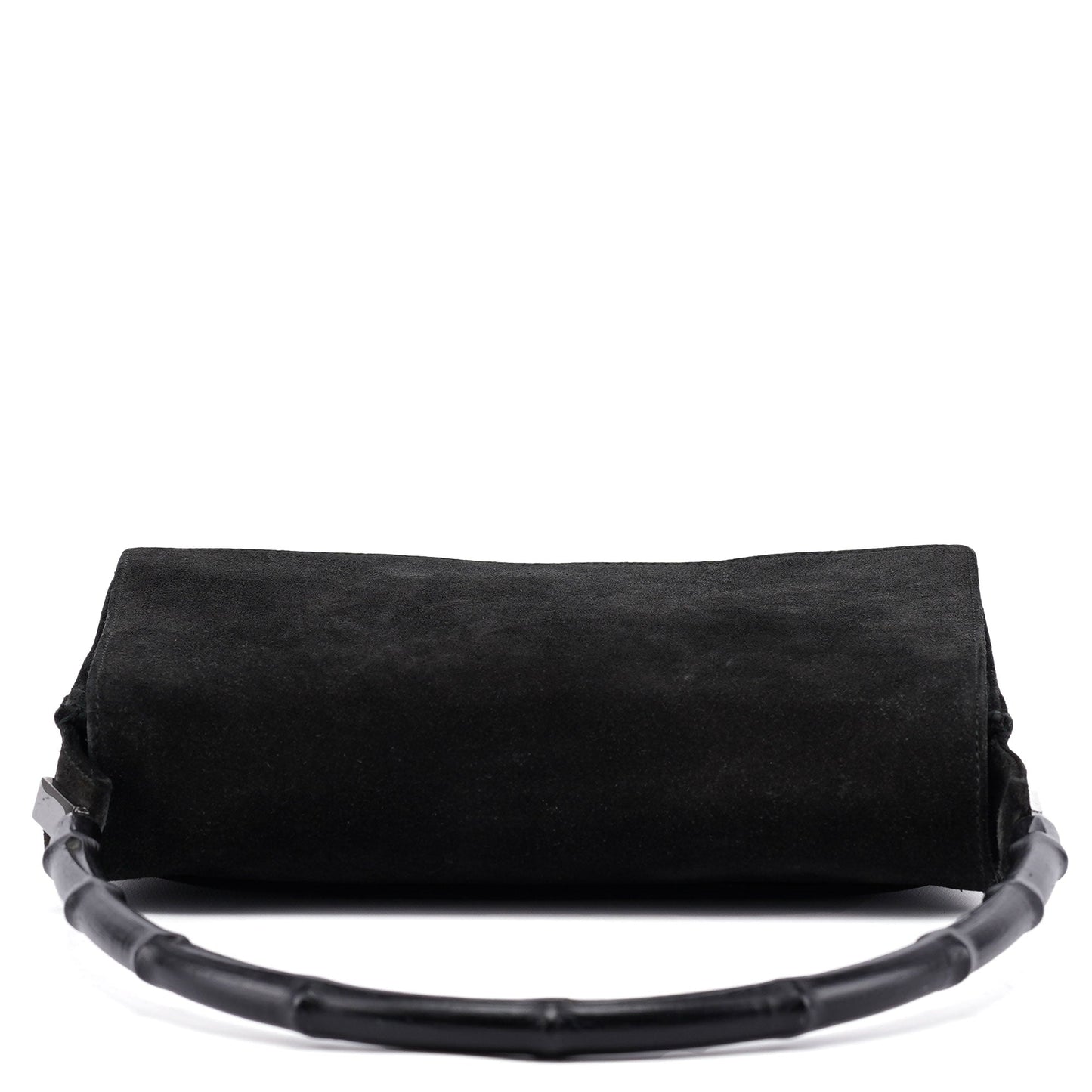 Black Suede Bamboo Flap Shoulder Bag