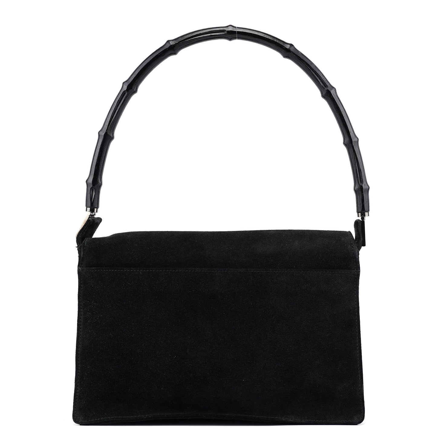 Black Suede Bamboo Flap Shoulder Bag