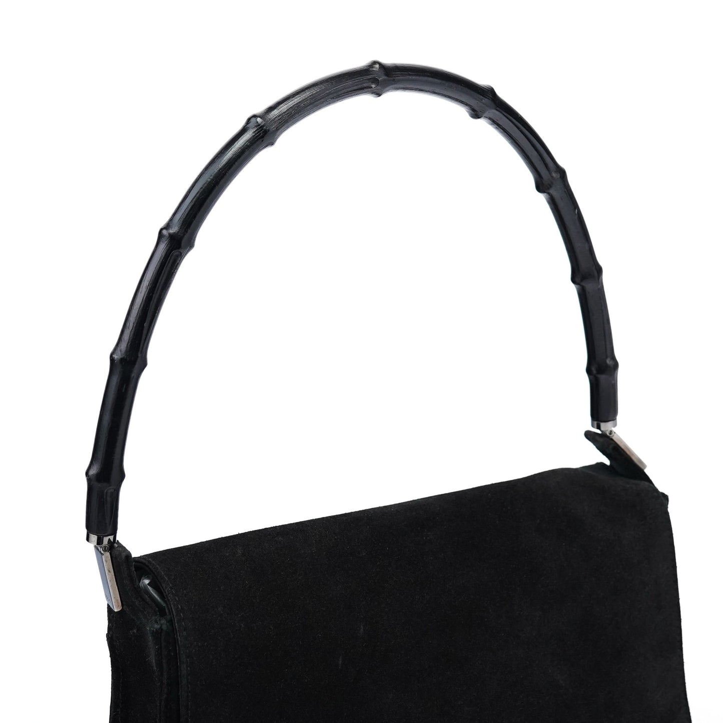 Black Suede Bamboo Flap Shoulder Bag