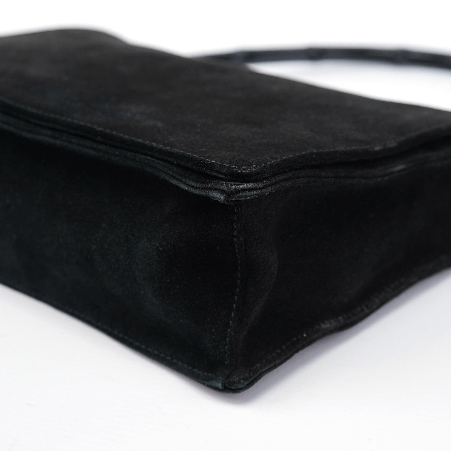 Black Suede Bamboo Flap Shoulder Bag