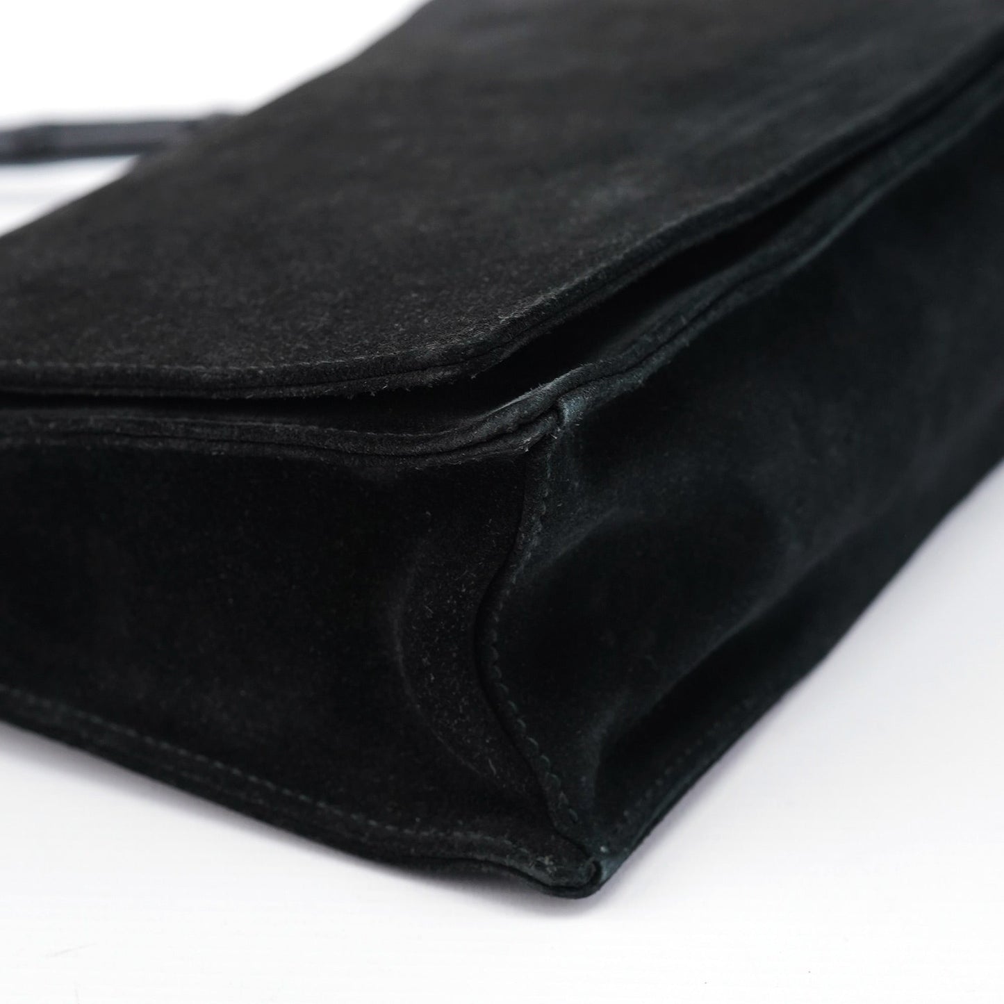 Black Suede Bamboo Flap Shoulder Bag